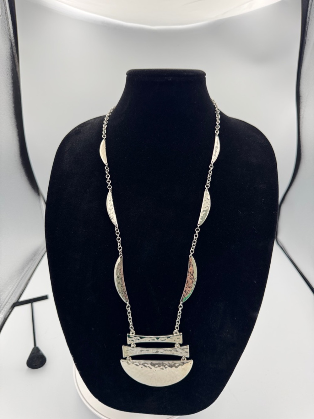 Chico's Silver-Tone Hammered Geometric Pendant Necklace